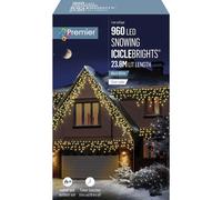 Premier 960 LED Snowing Icicles Multi-Action Christmas Lights Timer WARM WHITE