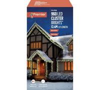 Premier - 960 LED Warm White, Multi-Action Christmas Cluster Lights with Clear Cable and Timer, 12.4m