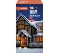 Premier - 960 LED White, Multi-Action Christmas Cluster Lights with Clear Cable and Timer, 12.4m