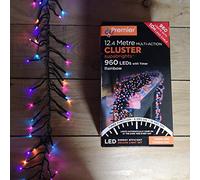 Premier Decorations Premier - 960 Led Rainbow (Purple/pink/turquoise/orange) Multi-Action Christmas Cluster Lights With Green Cable & Timer 12.4M