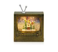 Premier Antique Gold TV Water Spinner - 22 cm Christmas Decoration with Robin Scene and Warm White LED Lights - Battery Operated Snow Effect Festive Ornament