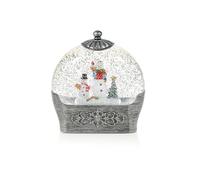 Premier Antique Silver Round Water Spinner with Snowman Scene - 17 cm Christmas Decoration with White LED Lights - Battery Operated Snow Effect Festive Ornament