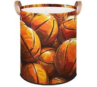 Premier Basketball Laundry Basket Foldable Cartoon Basketball Laundry Hamper Round Storage Basket With Handle For Bathroom/Laundry Storage/Bedroom Storage Basket