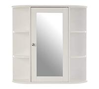 Premier Bathroom Mirror Cabinet, Mirrored Door, White - 6 Shelves