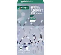 Premier Battery Operated 200 White Flexbrights LEDs Multi Action String Lights with Green Cable, Indoor/Outdoor Use with Timer Function, Easy to Use
