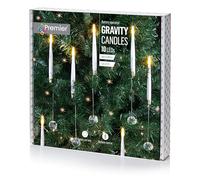 Premier Battery Operated Gravity Candles, Set of 10 Warm White LED Hanging Candles with Weighted Glass Effect Crystals, Remote Control, Indoor Use