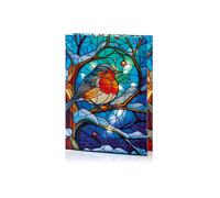 Premier - Battery Operated Lit Glass Robin Table Top 50 LED Warm White - 21x28