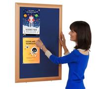 Premier Blue Felt Noticeboard, 90 x 60 cm, Smart Beech Effect Contoured Wood Frame- Ideal for Modern Office, School Displays, Healthcare Notices