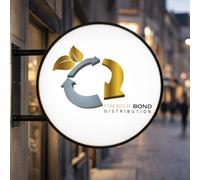 Premier Bond | 60cm Round LED Projecting Sign - Double-Sided Illuminated Light Box | Waterproof Outdoor Blade Sign for Shops, Cafés, Restaurants & Barbers | Black Wall-Mounted Shop Front Sign