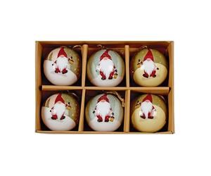 Premier Box of 6 7.5cm Gonk Decoupage Christmas Bauble Balls Assorted Design Xmas Tree Décor Festive Hanging Decorations
