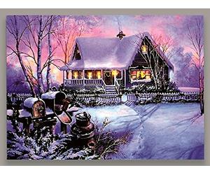 Premier Branded, Battery Operated, Light up LED House & Mailbox Christmas Canvas, Approx 30 x 40cm