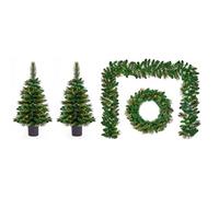 Premier Christmas Door & Porch Decoration Set Pre Lit Plain Cashmere Artificial Wreath Garland & Christmas Trees On Timer