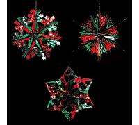 Premier Christmas Red and Green Foil Hanging Decoration Set of 3- Star & Snowflake assortment