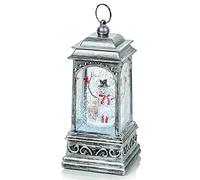 Premier Christmas Snowman LED Silver Metal Water Lantern with Glitter Snow 21cm Tall