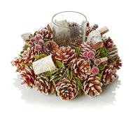 Premier Christmas Xmas Decoration Natural Cone Wreath Candle Holder - Coiled Bark, 25cm