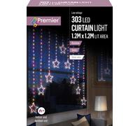 1.2m Premier Christmas Static Star LED Silver Pin Wire V Curtain Lights in Rainbow