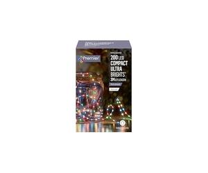 Premier Decorations 200 Multi-Coloured LED Compact Ultrabright Silver Wire Battery Operated Lights 3m