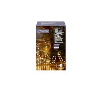 Premier Decorations 200 Warm White LED Compact Ultrabright Silver Wire Battery Operated Lights 3m