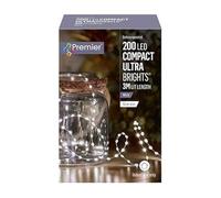 Premier Decorations 200 White LED Compact Ultrabright Silver Wire Battery Operated Lights 3m