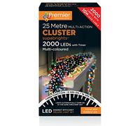 Premier Multi-Coloured 2000 LED Cluster Christmas Lights With Timer - 25m