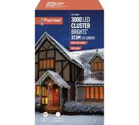 Premier Decorations 3000 LED Cluster Brights Lights with Timer White & Warm White Light Colour with Green Cable, Indoor/Outdoor Use, 37.5m Lit Length