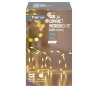 Premier Decorations 400 LED Compact Microbrights Christmas String Lights 6.4m - Warm White Multi-Action with Timer, Silver Wire, Indoor/Outdoor Use, Eco-Friendly