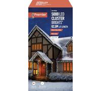 Premier Decorations 5000 LED Cluster Brights Lights with Timer White & Warm White Light Colour with Green Cable, Indoor/Outdoor Use, 62.5m Lit Length