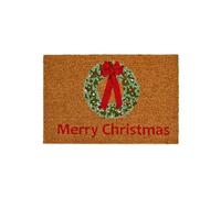 Premier Decorations Brown Coir Door Mat Novelty Merry Christmas Festive Wreath Welcome Mat for Indoor & Outdoor Use Home Decor