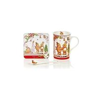 Premier Decorations Ceramic Gingerbread Trio Christmas Mug, Spoon & Coaster Set, Festive Traditional Holiday Decor, Boxed Gift Set