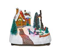 Premier Decorations Christmas 14cm Battery Operated LED Lit Village Scene - House and Skaters Design B