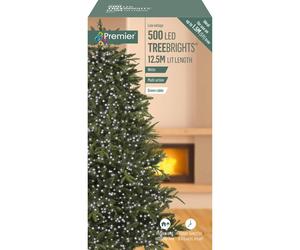 Premier Decorations Christmas Lights TreeBrights 500 LED Indoor Outdoor String Lights 12.5m Multi Function Mains Operated White Premier Decorations White