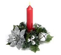 Premier Decorations Christmas Poinsettia 13cm Candle Ring Table Centrepiece - Silver