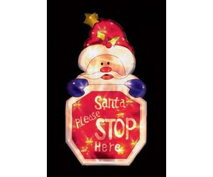 Premier Decorations Christmas Window Light Up Silhouette - Santa Please Stop Here - 24Cm X 45Cm