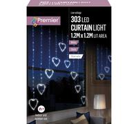 Premier Decorations Curtain Light Hearts 303 White LED Lights 1.2m X 1.2m Premier Decorations White