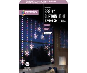 Premier Decorations Curtain Light Snowflake 339 Rainbow LED Lights 1.2m X 1.2m Premier Decorations Multicolor
