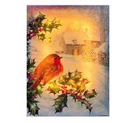 Premier Decorations Fibre optic Led light up Robin on a Holly Bush 30 x 40 Centimeter