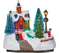 Premier Decorations LED Light Up Rotating Animated Village Christmas Carousel 20cm Wide - Revolving Tree