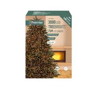 Premier 3000 LED Treebrights - Christmas Tree String Lights - Multi Action with Timer Function -75m Lit Length - Red Vintage Gold LEDs.