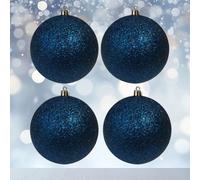Premier Decorations Limited 4 Large Christmas Baubles 10Cm Midnight Blue Glitter Tree Decoration