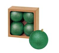 Premier Decorations Limited 4 Large Green Christmas Baubles 10Cm Hanging Glitter Tree Ornament Decoration