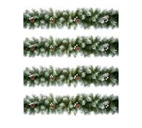 Shop4allsorts set of 4 snow tipped Christmas garland decoration with white berries and pinecones - premier artificial green tree garland - stair fireplace garland - 270cm 2.7m x 20cm