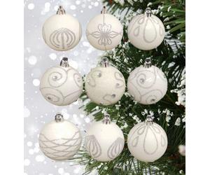 Premier Decorations Limited 9 Decorated White Christmas Tree Baubles Decorations Tree Ornaments 6Cm