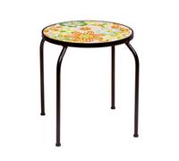 Premier Decorations Limited Garden Table Black Iron & Tile Spring Flower Design 38 X 38 X 42.5Cm