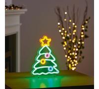 Premier 25cm Christmas Tree Table Top Lit Neon Sign - Cool White, Red, Yellow & Blue LED Neon Effect Christmas Decoration with 3m Cable