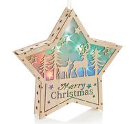 Premier Decorations Limited Premier Wooden Light Up Star With Reindeer Scene 30Cm