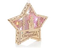Premier Decorations Limited Premier Wooden Light Up Star With Snowman Scene 30Cm