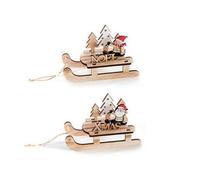 Premier Decorations Limited Set Of 2 Wooden Sleigh Christmas Decorations 19Cm