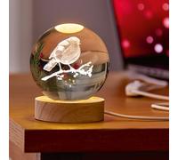 Premier Decorations LTD Premier Decorations 8Cm Usb Lit 3D Etched Glass Ball Ornament - Robin