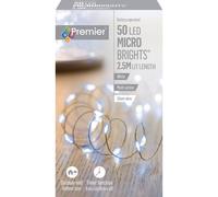 Premier Decorations MicroBrights Battery Operated 50 LED White Lights 2.5m Premier Decorations White