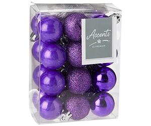 Premier Decorations, Multicolor,One, 5050882335214 24 x Purple shatterproof Christmas tree Baubles Decorations Mixed finishes